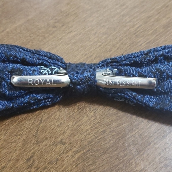 VINTAGE Royal Clip On Bow Tie Navy & Black Antique - Picture 4 of 8